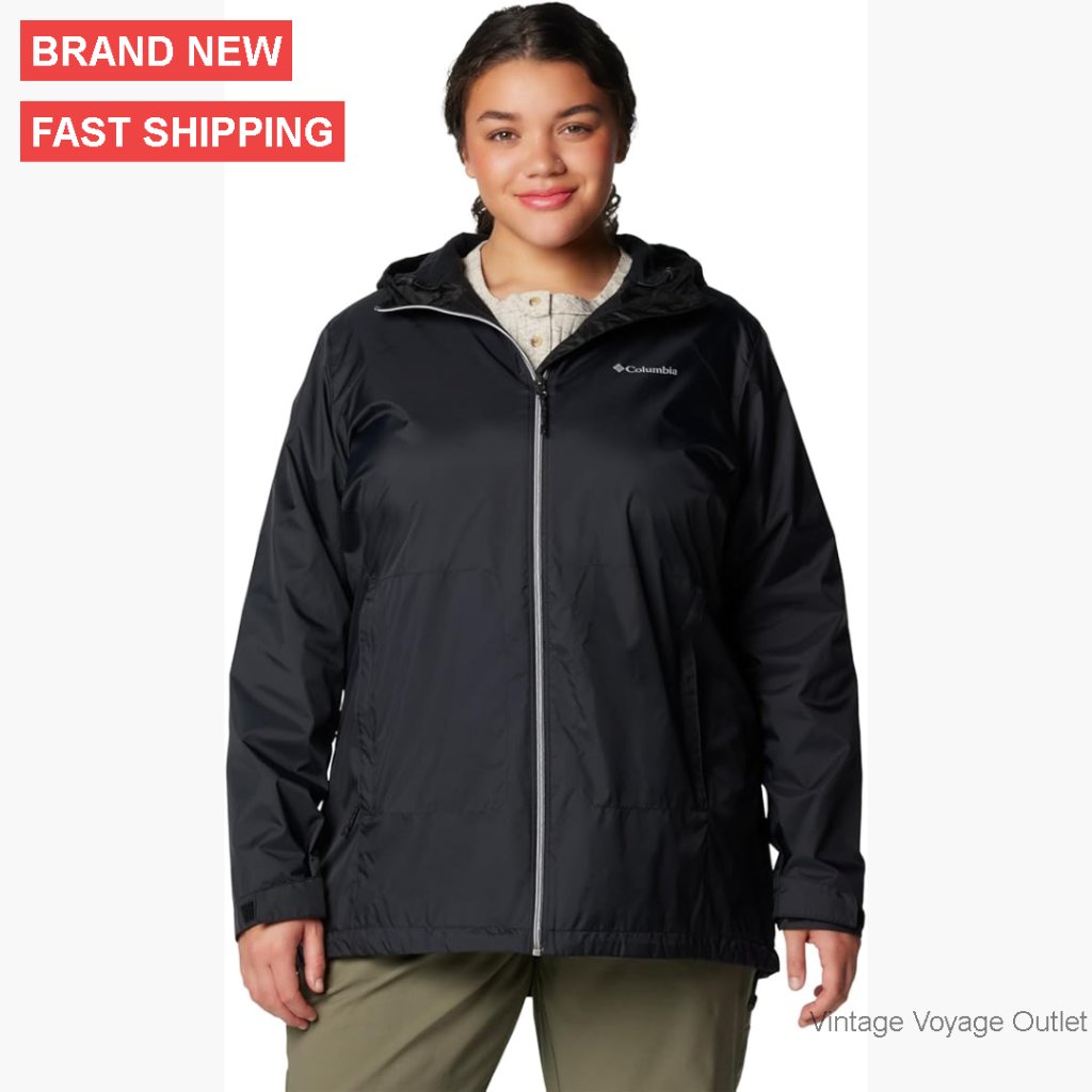 Water Resistant Lined Long Rain Jacket With Adjustable Hood And Pockets